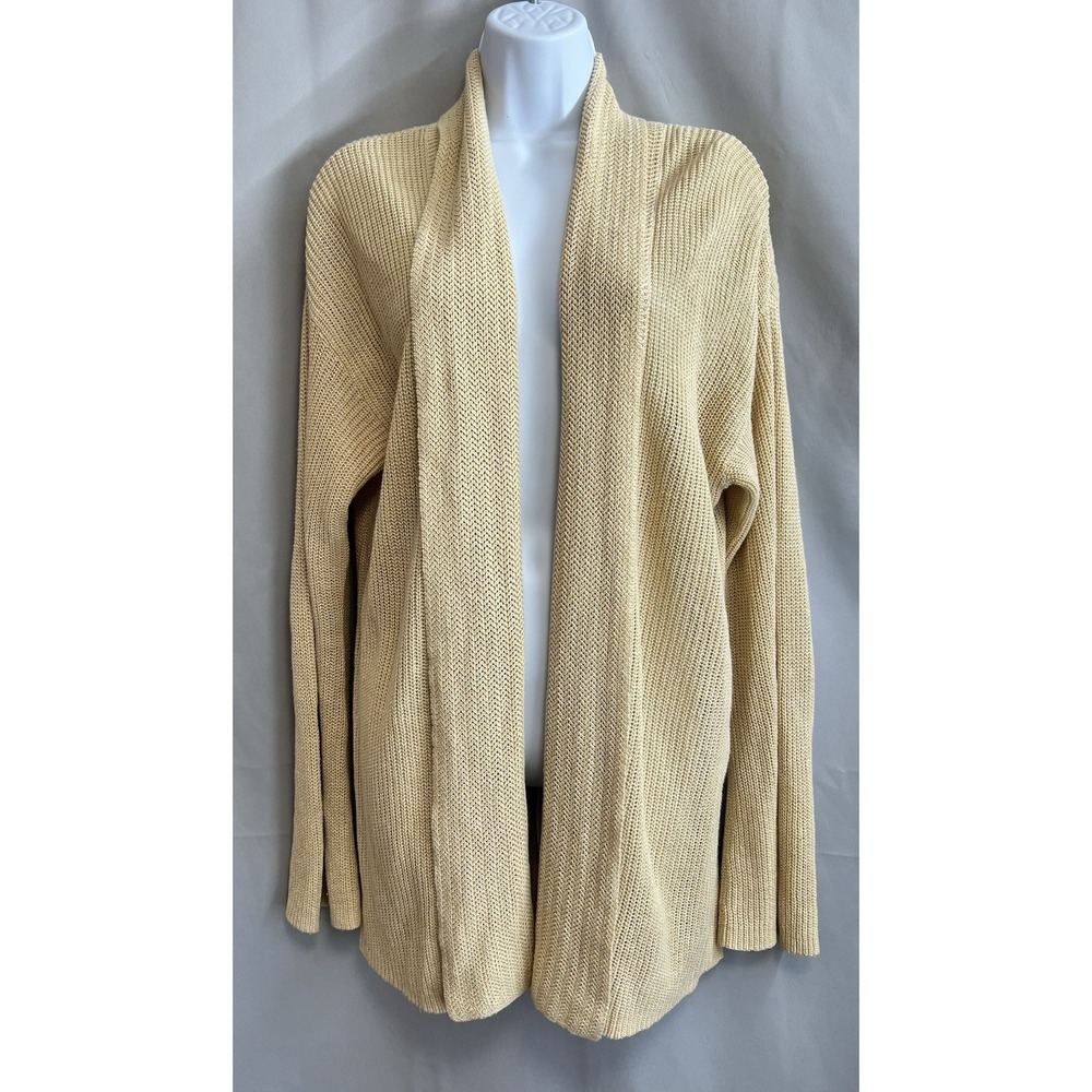 Lauren Ralph Lauren 100% Linen Beige‎ Knit Open Front Cardigan Womens Sz Large